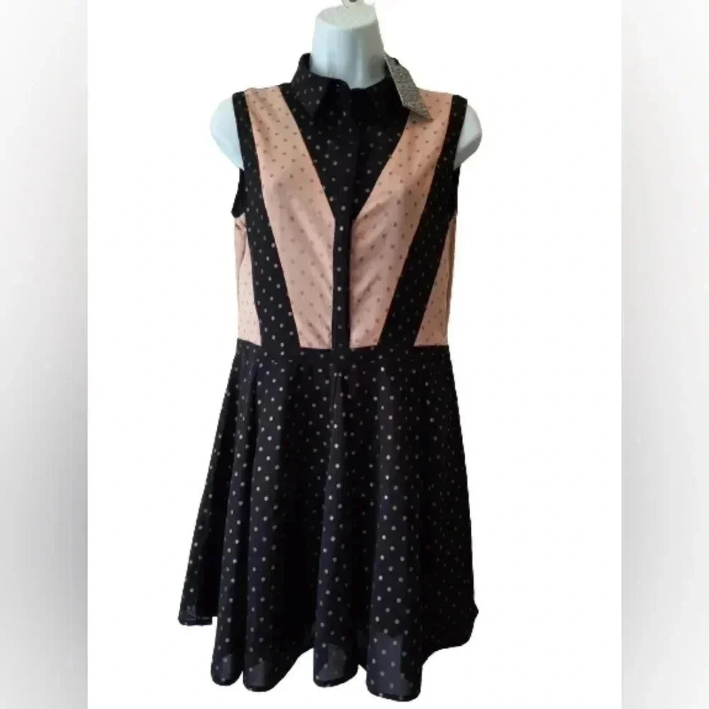 Lucca Couture Polka Dot Dress M Fit Flare Sleeveless Collared Skater Retro NWT
